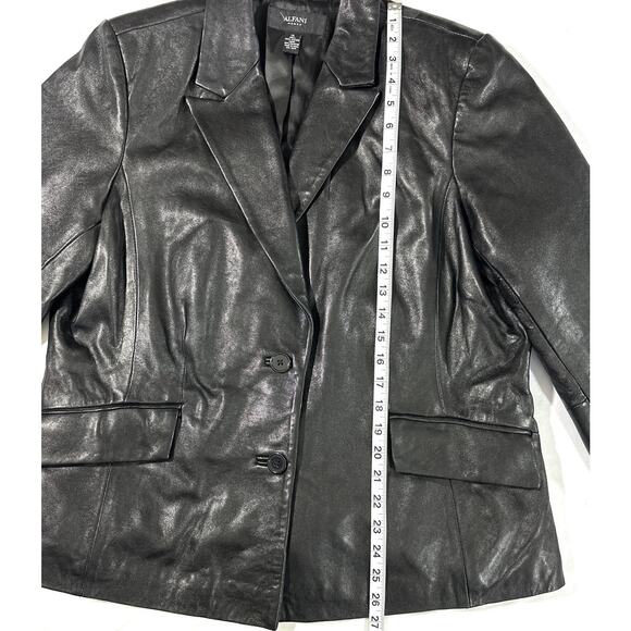 Alfani Woman 1X Black Genuine Leather Blazer Jacket Button Front Lined - Picture 2 of 7